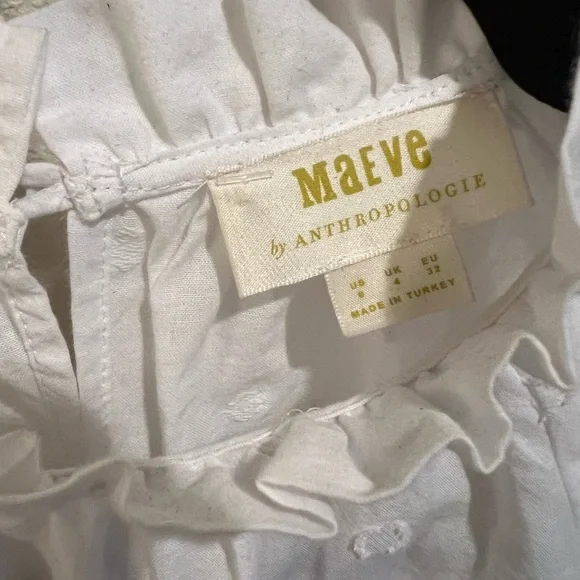 Anthropologie Maeve White Ruched 3/4 Sleeve Crop Blouse - Picture 3 of 3